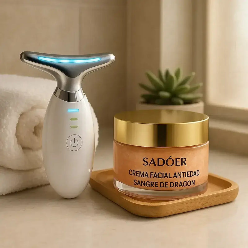 Ritual LED-Dragón™, dispositivo de terapia de luz azul con crema Sangre de Dragón para tratamiento antiedad y rejuvenecimiento facial